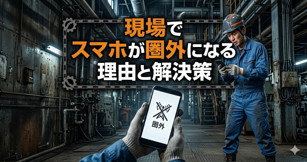 工場の屋内でスマホが圏外になっている作業員
