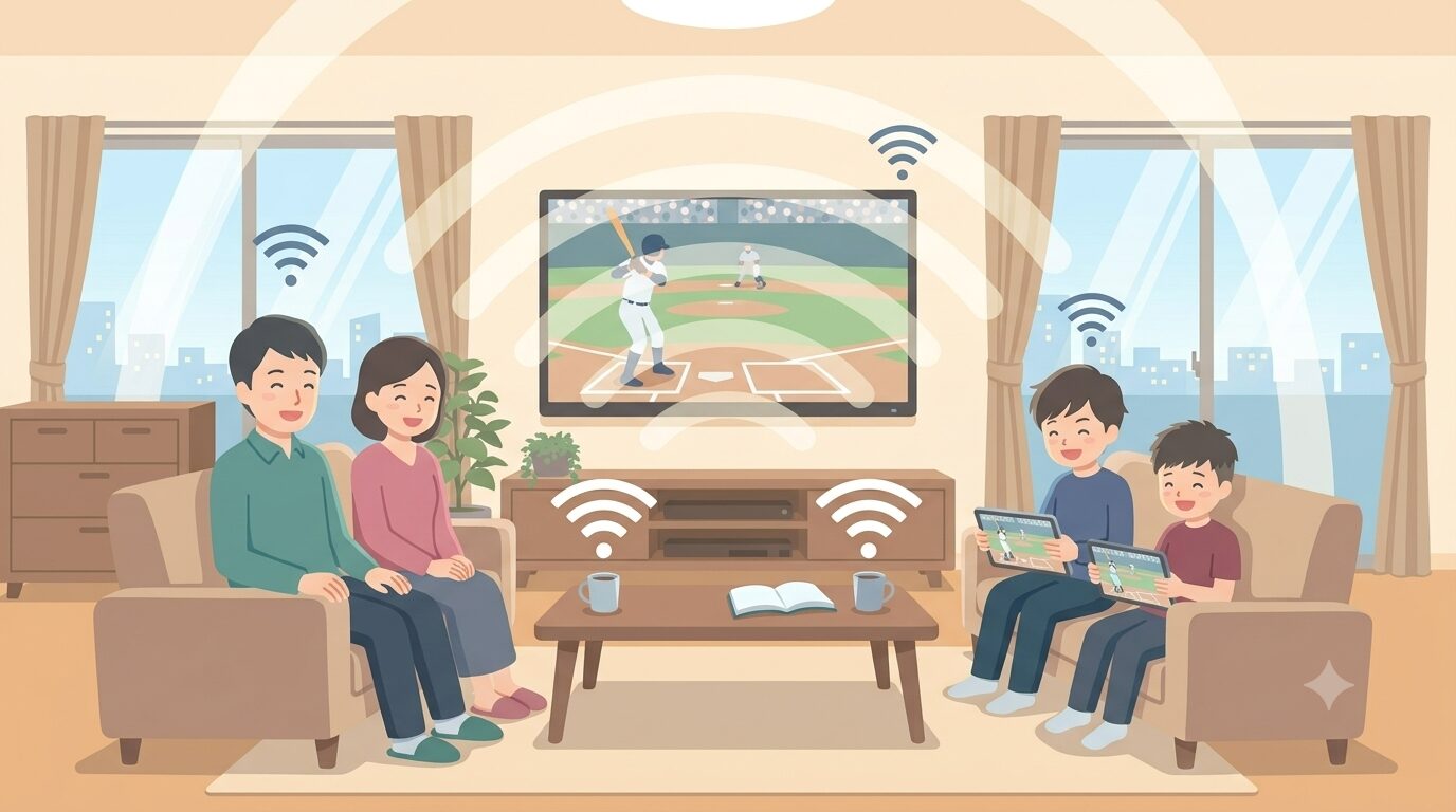 乗り換え後、夜もゲームや動画が止まらず家族が快適に過ごす様子