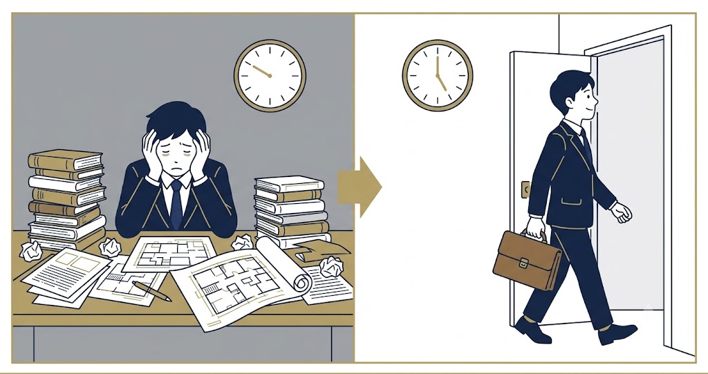 10年前と今の建設業の変化を示すイラスト