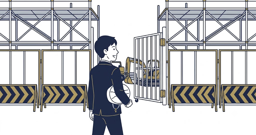 建設現場の入口に向かう経験者のイラスト