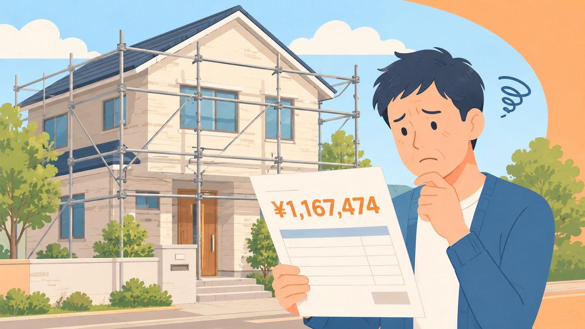 外壁塗装117万円の見積もりに困惑する男性（アイキャッチ）