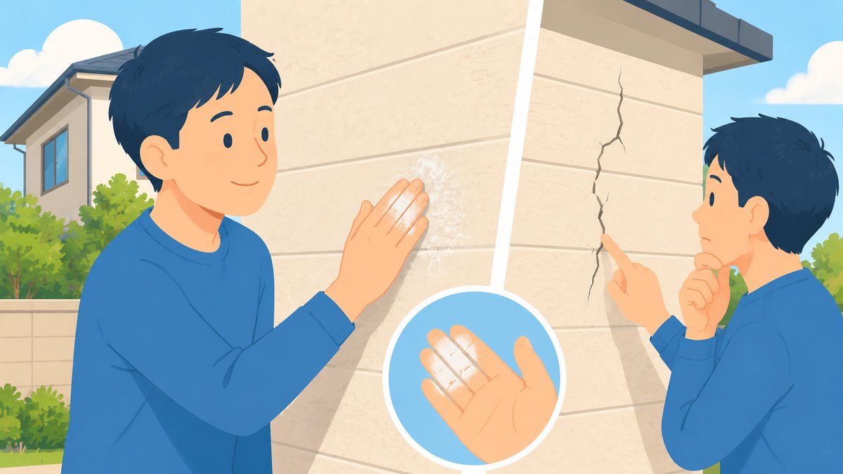 外壁のチョーキングとひび割れをセルフチェックするイラスト