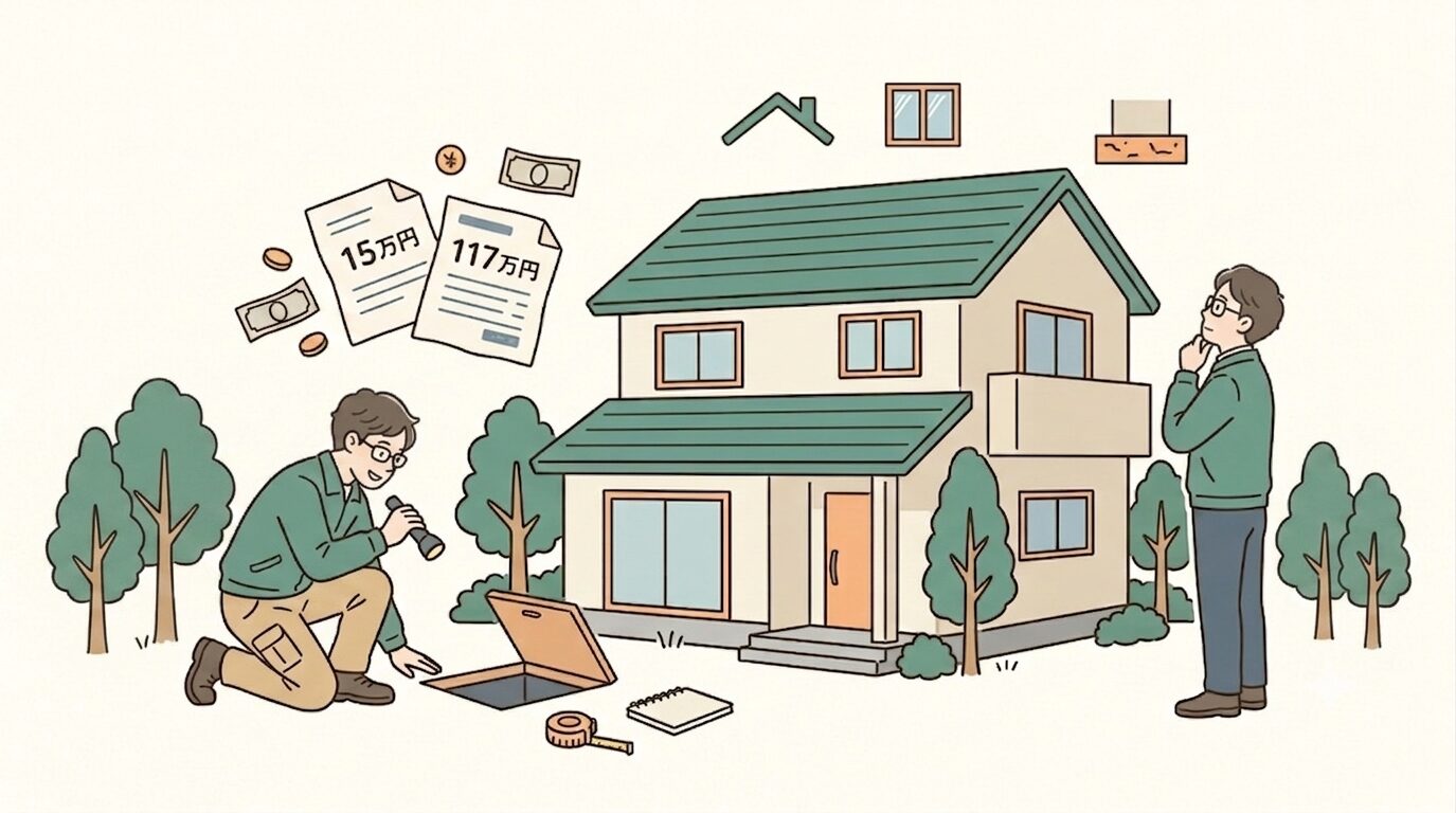 住まいの点検で来たシロアリ15万円・外壁117万円の見積もりを見極める様子
