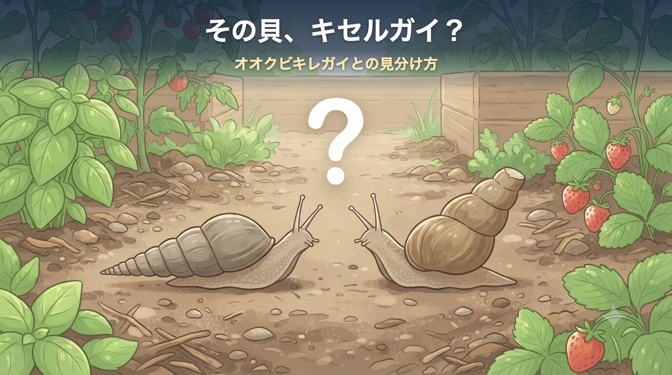 キセルガイとオオクビキレガイ、庭の細長い貝の見分け方