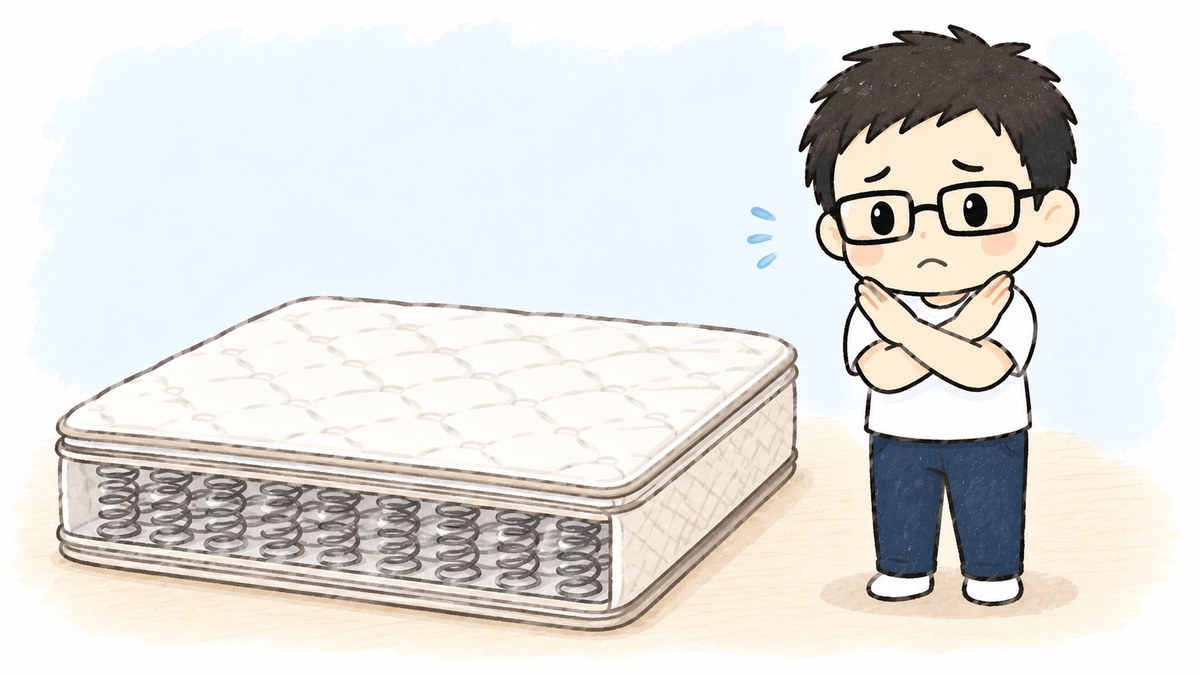 バネ入りマットレスの前で×をつくるイラスト