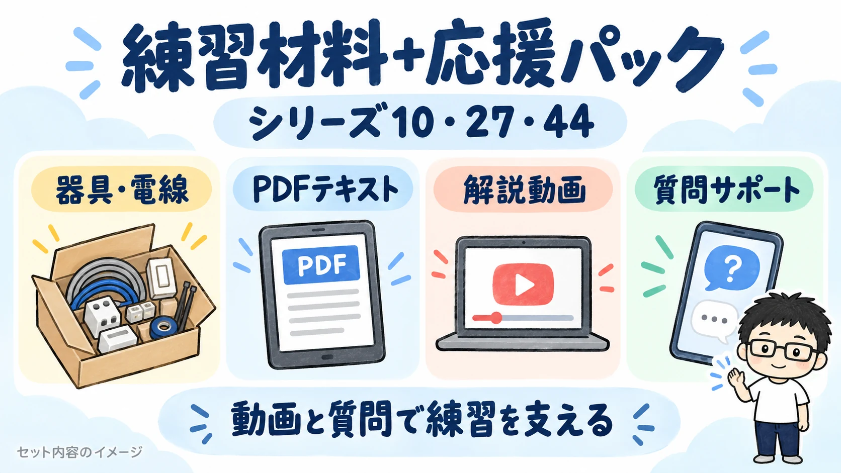 準備万端シリーズ10・27・44。器具・電線とPDFテキスト・解説動画・質問サポート