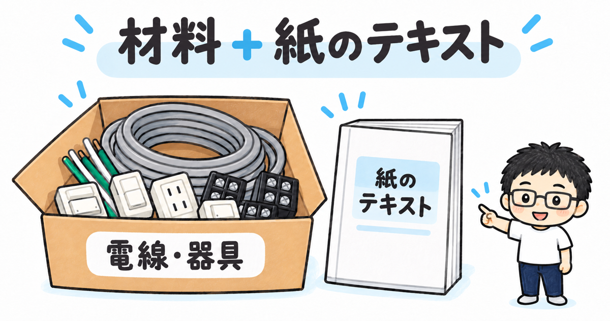 練習材料セットに紙のテキストが付くセットのイラスト